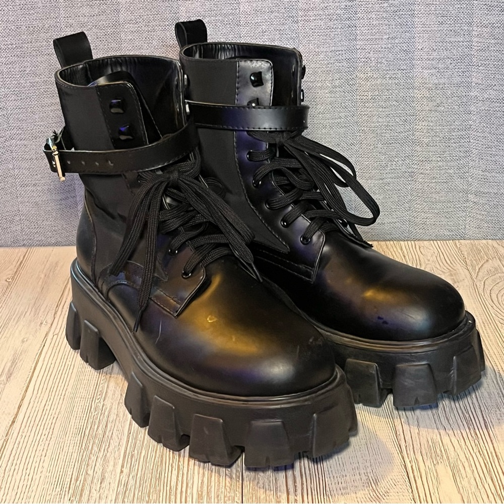 Chunky Black Combat Boots - Picture 2 of 7